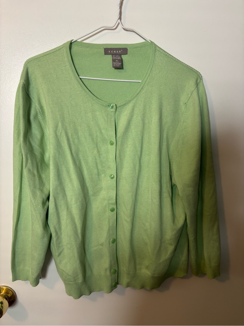 Silk Blend Quiet Luxury Feminine Light Green Button-Front Crewneck Cardigan